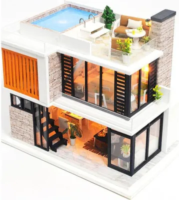 Image de Habarri | Maison Miniature - DIY Maison de Poupées - Maison en Bois avec Meubles et éclairage LED - Cadeau pour Enfants - Singapour Moderne