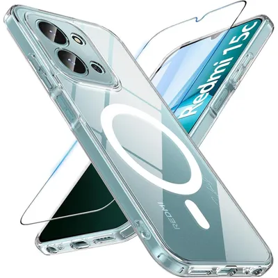 Productafbeelding van Beschermhoes met 9H beschermfolie voor de Xiaomi Redmi 15C, mat, doorschijnend, schokbestendig, met magnetische sluiting