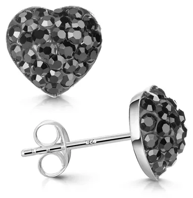 Produktbild von MATERIA Damen Kinder Ohrstecker Herz schwarz Kristall - 925 Silber Ohrringe Stecker Strass 9mm in Geschenk-Box SO-96