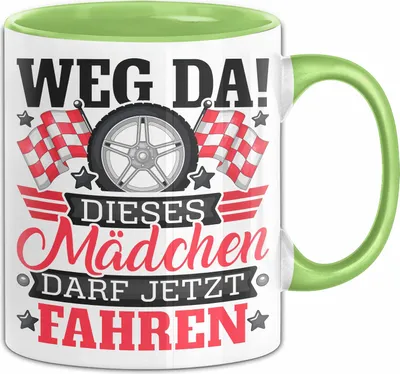 Produktbild von Führerschein Bestanden Geschenk Tasse Bestandener Führerschein Weg Da Dieses Mädchen Darf Jetzt Fahren Motorrad Fahrschule Kaffee-Becher (Grün)