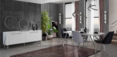 Produktbild von Grau-Weiße Esszimmer Möbel Kommode Esstisch  Polsterstühle