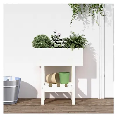 Produktbild von Pflanzkübel Weiß 62x30x69 cm aus massivem Kiefernholz, Hochbeet, Pflanzbeet, Blumenkasten, Blumentopf für Balkon, Garten, Terrasse