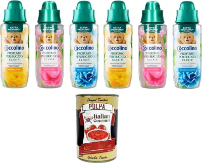 Produktbild von Coccolino Profumatore bucato Testpaket freschezza celeste,prima fioritura, bouquet estivo himmlische Frische, erste Blüte, Sommerstrauß 6x342ml+ Italian Gourmet polpa 400g