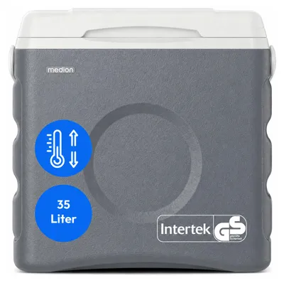 Produktbild von MEDION Thermoelektrische tragbare Kühlbox (35 Liter, Kühl- und Warmhaltefunktion, 12V Zigarettenanzünder 230V Netzanschluss USB 5V - Stromversorgung, für Auto, Boot und Camping, MD370030) grau