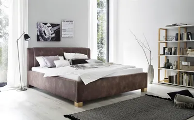 Produktbild von Polsterbett Bett Doppelbett - ROM -180x200 cm Stoffbezug Vintage Braun