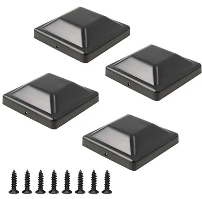 Produktbild von 4 Stück Zaunpfetten-Endkappen, schwarze Kunststoff-Pfostenabdeckungen, 92 x 92 mm