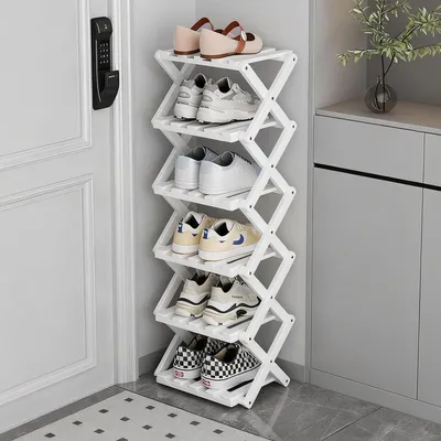 Produktbild von Schuhregal Bambus 6 Etagen faltbar weiß 27x26x93 cm