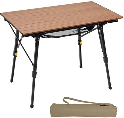 Produktbild von Unyqoos® Faltbarer, höhenverstellbarer Aluminium-Campingtisch 90×53 cm für 4 Personen – 45–69,9 cm, 4,2 kg, Tragkraft 60 kg, kompakt faltbar (18×13×89,9 cm) mit Tragetasche