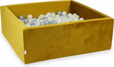 Produktbild von Bällebad 110x110x40 Samt Gold – Mit 600 Bällen / Silber, Meerjungfraueneffekt, Hellgold, Transparent