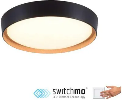 Zdjęcie produktu dla Oprawa sufitowa LED JUST LIGHT EMILIA, czarny/drewno, 3 poziomy ściemniania, 32W, 400mm