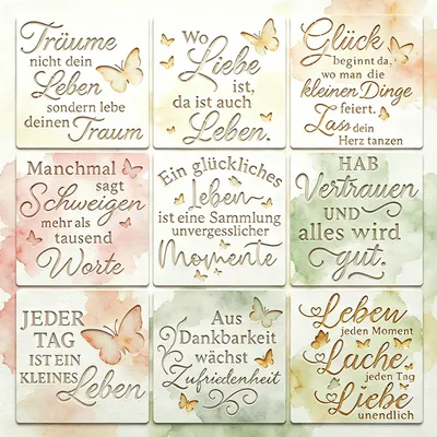 9 Motivations-Schablonen zum Malen, 10x10 cm, Kunststoff