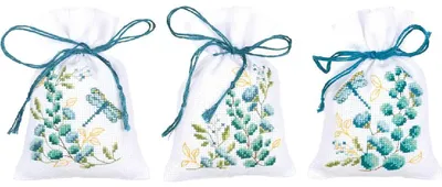 Produktbild von Vervaco Kräutertütchen Kreuzstich Stickpackung "In der Natur" 3er Set, Zählmuster, 8x12cm