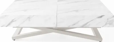 Produktbild von Couchtisch Höhenverstellbar Cavetta U - Esstisch 120-200x80x27-76 cm Weißer Marmor mit Kaschmir Beige Gestell
