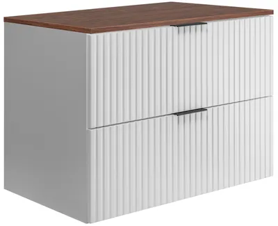 Produktbild von Badezimmer-Hängeschrank mit Waschtischplatte, Weiß / Nussbaum, 80 x 58,6 x 46 cm