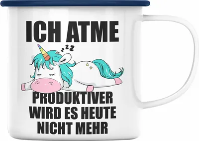 Produktbild von Trendation - Lustige Emaille Tasse mit Spruch Mitarbeiterin Einhorn Geschenk Arbeitskollege Frauen (Blau)