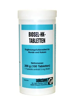 Produktbild von selectavet Biosel-HK 100 Tabletten | Hunden & Katzen | Biotin-Magel & Haarausfall