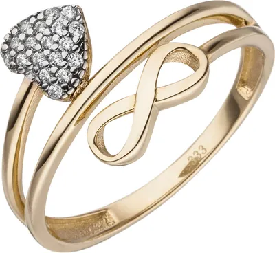 Produktbild von Ring aus 333 Gold Gelbgold Unendlichkeit & Herz mit 18 Zirkonia Fingerring Damen, Ringgröße:Innenumfang 60mm  Ø19.1mm