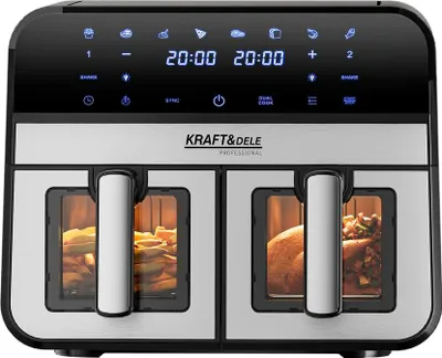 Produktbild von KRAFT&DELE | Heißluftfritteuse, 2 Kammern, 2500W, Airfryer, 6-in-1 Dual Zone Air fryer 9L, Heissluftfritteuse Doppelkammer mit Sichtfenster, energiesparend, Kompaktfriteuse