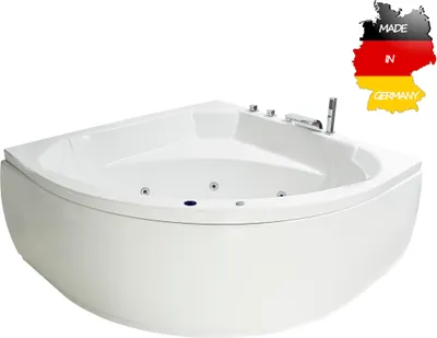 Produktbild von Basera BASIC Indoor Eck-Whirlpool Badewanne Korfu 155 x 155 cm mit 13 Massagedüsen, Wasserfall, LED-Ambiente