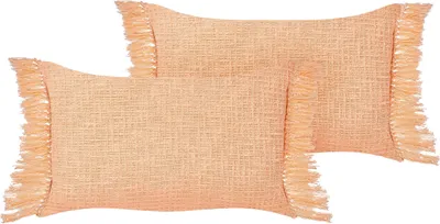 Obrázok produktu pre BELIANI Sada 2 dekoratívnych vankúšov oranžová bavlna 40 x 60 cm obdĺžnikový tvar jednofarebná bez vzoru so strapcami moderný štýl doplnky