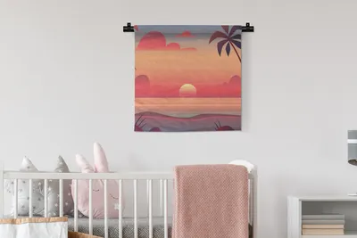 Produktbild von MuchoWow® Wandteppich Wandbehang Sonne - Meer - Strand - Palme 60x60 cm Tapisserie Dekoration Wandtuch - Dekorationen - Wand Decke