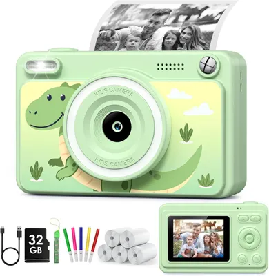 Produktbild von Sofortbildkamera Kinder 1080P mit 32GB & 5 Rollen Druckpapier, 2,4" Bildschirm, DIY Malspaß, Digitalkamera & Videofunktion für 3-12 Jahre
