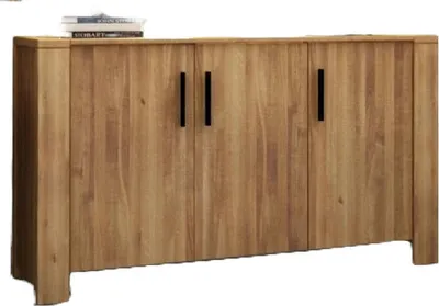 Produktbild von Kommode Lubic aus Wildeiche massiv 155x45x89 cm mit 3 Türen und Holzbeinen