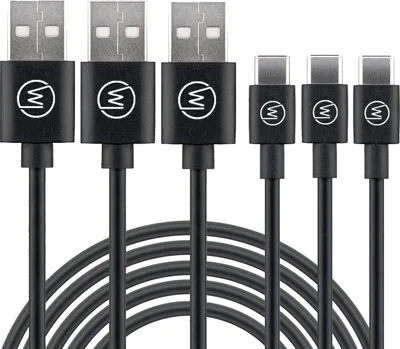 Produktbild von Wicked Chili USB C Kabel 3 Set Typ C Ladekabel Schnellladekabel Universal USB Type C Charge Cable geeignet für Handy, Watch, Powerbank, Tablet und Bluetooth Speaker (3A, 15W, 5V) schwarz