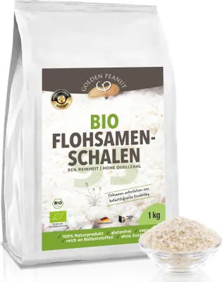 Produktbild von GOLDEN PEANUT Flohsamenschalen BIO 1 kg – 95 % Reinheit, Indien, ballaststoffreich, glutenfrei vegan, Naturprodukt