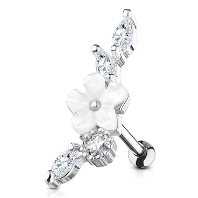 Produktbild von Helix Piercing „Perlmutt Blume mit Zirkonia“ Klar