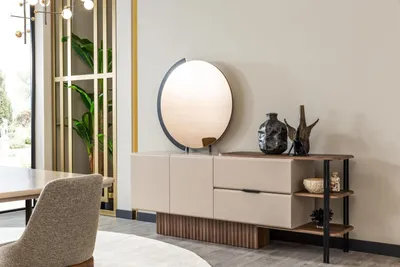 Produktbild von Garnitur Sideboard mit Spiegel Beige Holzschrank Schrank Holz Design