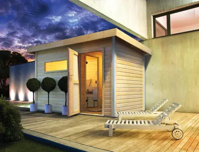 Image de Sauna de jardin Karibu Saunahaus Skrollan 1 38mm sans poêle porte verre dépoli