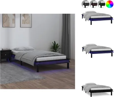 Produktbild von vidaXL Massivholzbett mit LEDs Schwarz 90x200 cm - Betten & Bettgestelle