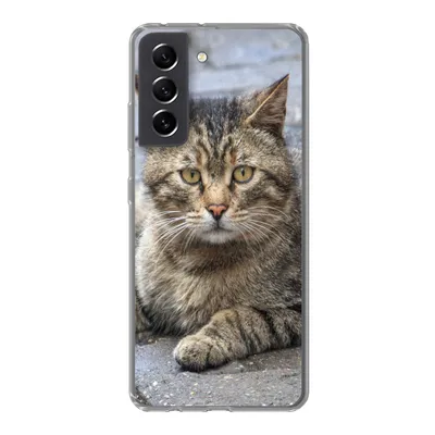 Produktbild von MuchoWow® Handyhülle Schutzhülle Hülle für Samsung Galaxy S21 FE Katze - Tier - Braun - Mädchen - Kinder - Jungen - Kind Silikon Softcase Handy Hülle - Mobiltelefonhülle