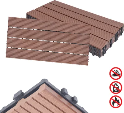 Produktbild von LZQ 6 ks 30x60 cm WPC dlaždice, 1 m2 balkónová dlaždica Click Tile Garden Patio Tile Balcony, Brown
