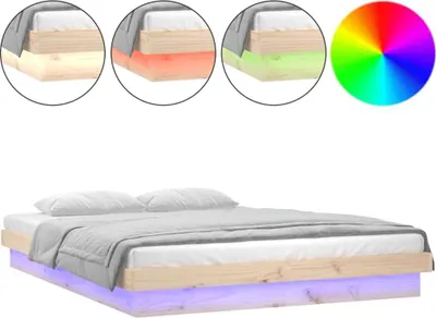 Produktbild von vidaXL Massivholzbett mit LEDs 135x190 cm