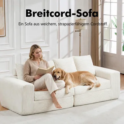 Produktbild von PixelPilot Klassisches Sofa, 2-Sitzer Couch, modulares Wohnzimmer Sofa mit breiten Armlehnen und Rückenkissen