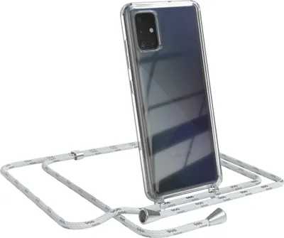 Produktbild von EAZY CASE Handykette kompatibel mit Samsung Galaxy A51, Handyhülle mit Umhängeband, Handykordel, Schutzhülle Clear, Band in Weiß