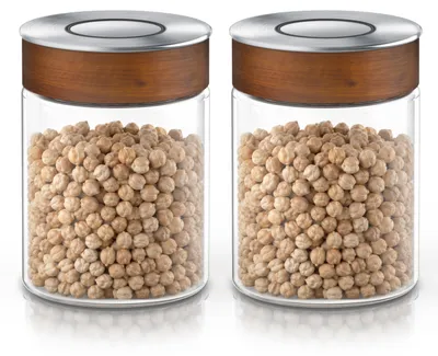 Productafbeelding van Arendo voorraadpotten, set van 2, elk 750 ml, gemaakt van borosilicaatglas met een luchtdichte vacuüm-klikdeksel. RVS-deksel met siliconenafdichting. Voorraadcontainers, 2 stuks, transparant