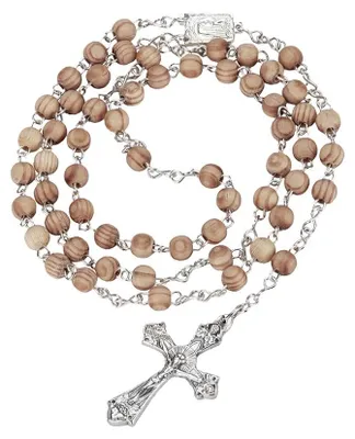 Rosenkranz aus Olivenholz, 48 cm, handgefertigt mit Metallkreuz
