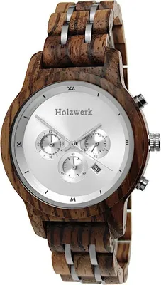 Produktbild von Holzwerk BEXBACH Herren Holz & Edelstahl Chronograph Uhr mit Datum, braun silber