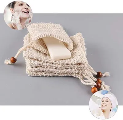 Produktbild von 10 Seifensäckchen aus Naturfaser, Bio-Seifentaschen mit Beutelhalter aus Sisal zum Aufschäumen oder Trocknen von Seife