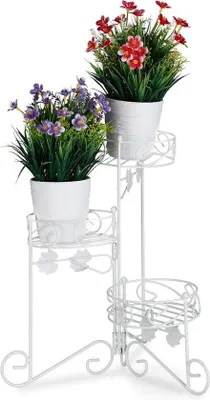 Produktbild von Famanu Pflanztisch Metall 3 Etagen Vintage Pflanzenetagere - Innen Außen - H 40 cm Weiß