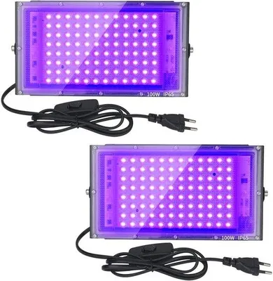 Obrázek produktu pro 100W UV LED reflektor pro venkovní použití – vodotěsný – UVA – černé světlo pro pódium, večírky, zahradu