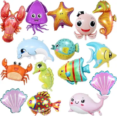 Produktbild von 15 Stück Ballons mit Meerestieren – Babyhai- und Fisch-Motiv – Dekoration für Kindergeburtstage und Babypartys