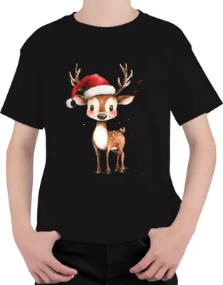 Produktbild von Weihnachtsrentier Süß Weihnachten Geschenk Kinder Santa Uni Kinder T-Shirt, Schwarz, 128