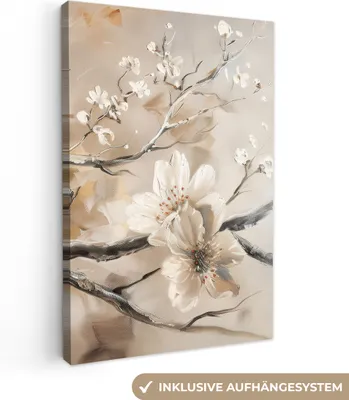 Produktbild von MuchoWow® - Leinwandbilder - Blumen - Natur - Weiß - Blüte - Abstrakt, Wandbild, Wanddeko Bilder Wohnzimmer, 40x60cm
