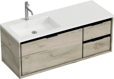 Produktbild von Sanox Badmöbel-Set Loft BxHxT 120,5 x 47 x 45,5 cm Frontfarbe craft oak mit Waschtisch Mineralguss weiß Griff chrom 8474