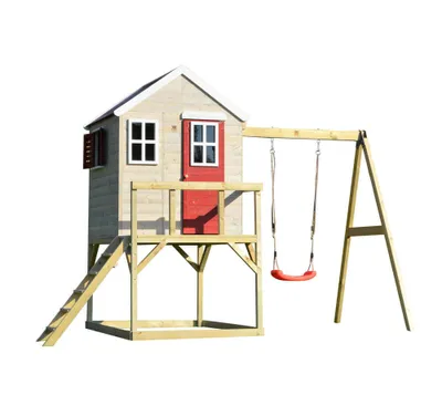 Produktbild von Wendi Toys Holz Stelzenhaus Zebra mit Schaukel Natur 192x350x242 cm