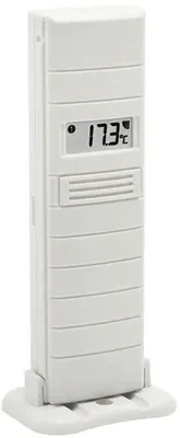 A white digital thermometer with a stand.